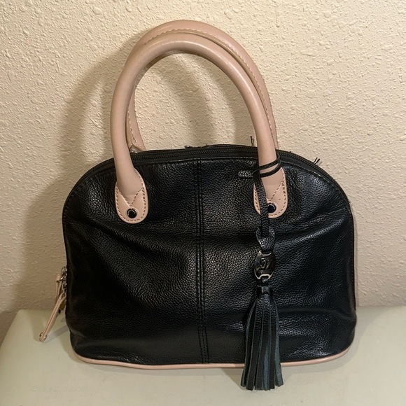 Tignanello black and cream top handled purse - Picture 1 of 9